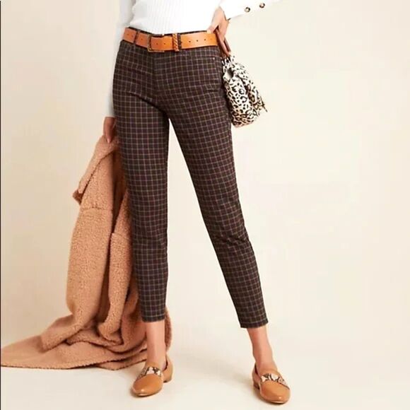 Anthropologie Ella Moss Plaid High Rise Skinny Ankle Pants Size 25 - Picture 1 of 11